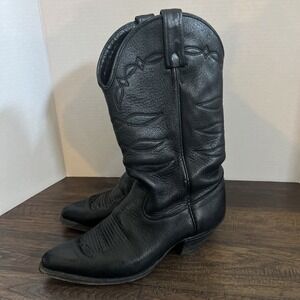 J. Chisholm Men's Black Leather Western Cowboy Boots Size 7 Driver Series D870
